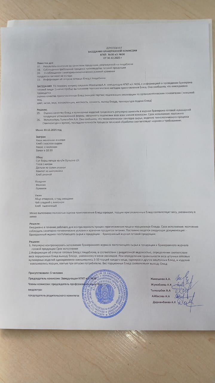 Протокол Заседания бракеражной комиссии