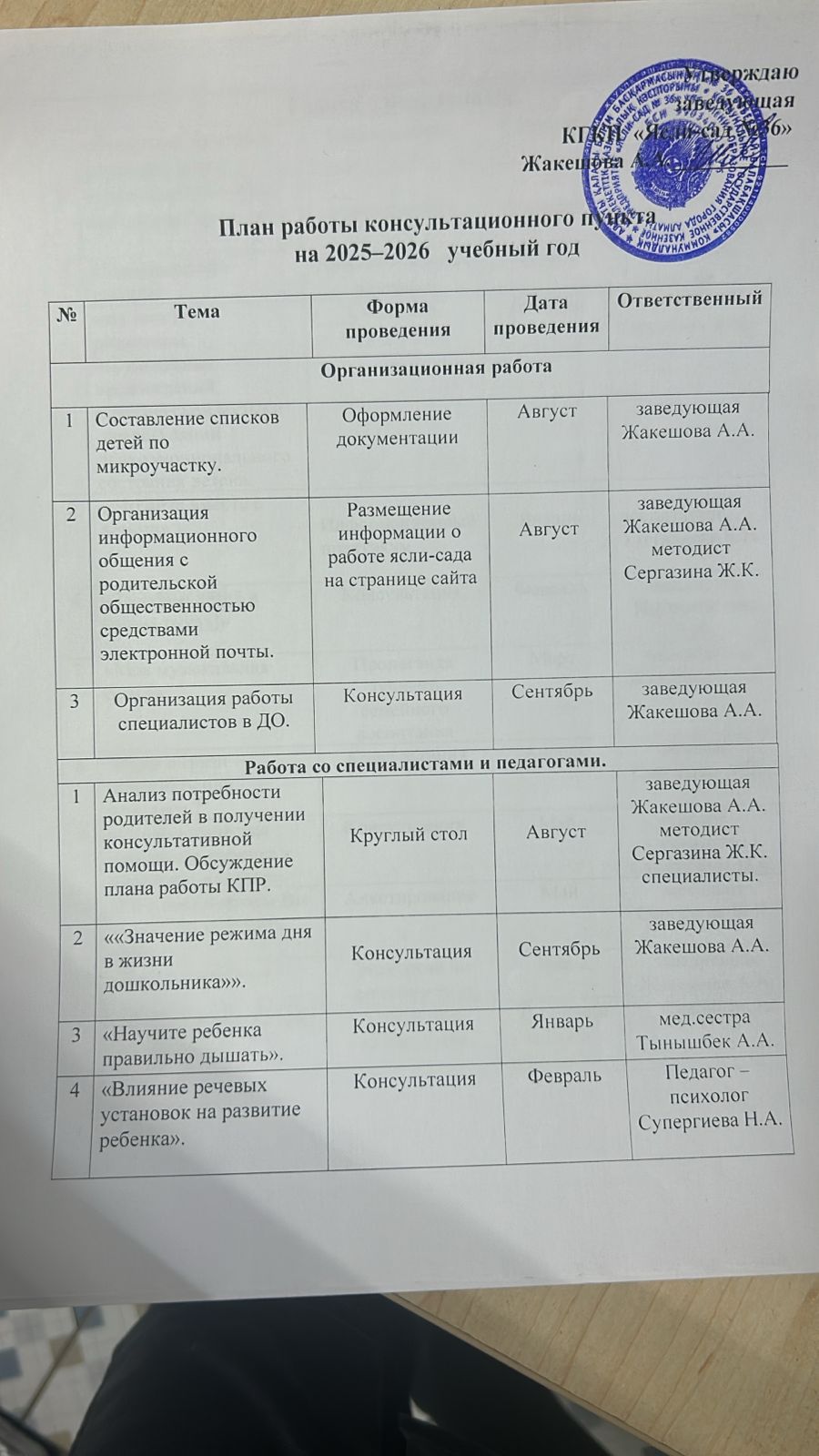 Кеңес беру пункті/ Консультационный пункт